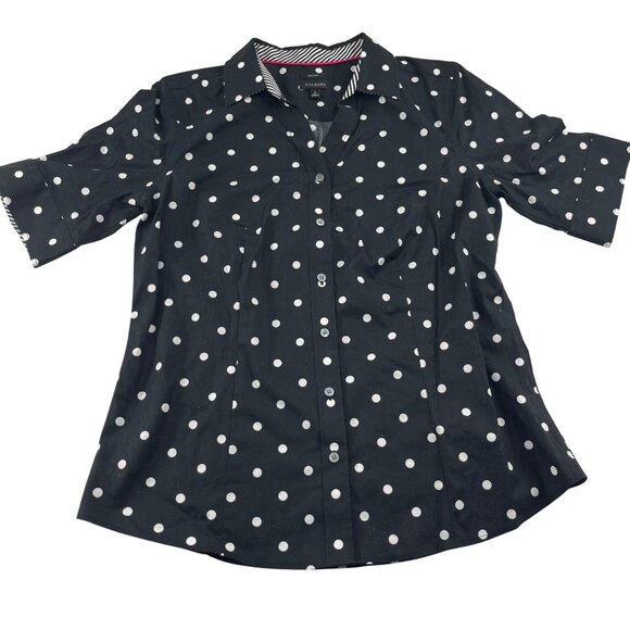 Talbots Womens Non-Iron Black Polka Dot Shirt Size 6 Cotton-Blend - Picture 1 of 5